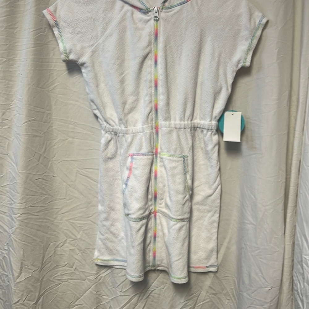 NWT White Hooded Swim Coverup with Rainbow Trim